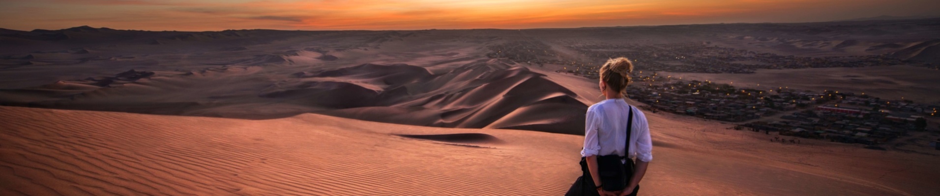 Coucher soleil, Désert Huacachina, Pérou